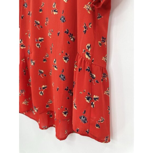 Pleione Women’s Red Floral Chiffon Blouse Size XS‎ Career Workwear Ruffle USA - Picture 4 of 10